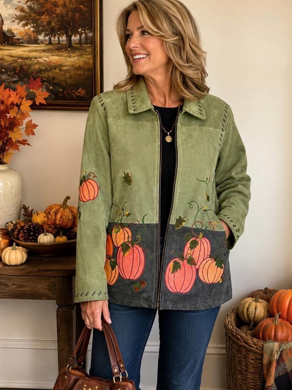 Vintage Quacker Factory Suede Pumpkin Fall
Jacket Olive Green Cottagecore 1X
